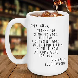Funny Boss Coffee Mug – 15oz Ceramic Mug with Letter Design, Office Gift for Boss Men or Women, Appreciation or Gag Gift