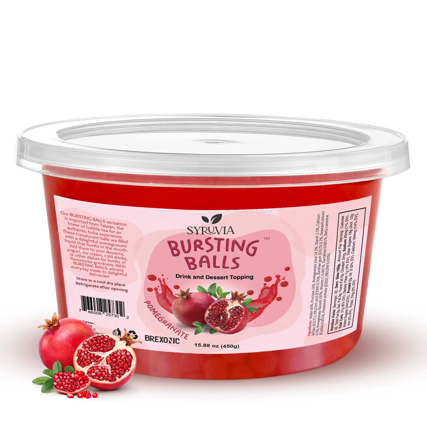 SYRUVIA Sweet Popping Boba Pearls, Pomegranate, 1 LB – Bursting beverage & dessert topping for bubble tea and more, Pomegranate flavored pearls