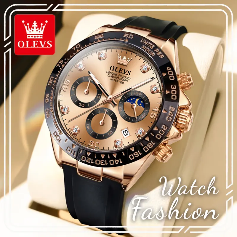 OLEVS 2875 Men & Teens Quartz Chronograph Watch, Soft Silicone Strap Wristwatch, Multi-Function Triple Sub-Dials, 24-Hour Indicator, Date Display, Luminous Hands, 3ATM Daily Splash Resistant, Fashion Gift Watch For Men