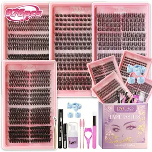 DYCKO 976pcs DIY Eyelash Extensions Kit, 12-in-1 Mega Individual Clusters Set with Bond & Seal, Remover & Mousse, 30D/40D/60D/80D Mixed Styles Manga Lashes, Salon Quality Professional Kit at Home