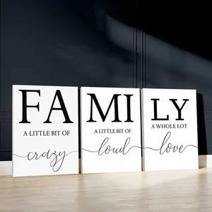 3pcs Family Love Wall Art, Joyful Life Poster, Art Prints, Home Decor, Modern Wall Paintings, Minimalist Design, Cozy Canvas Posters Wall Arts, Decor for Living Room, Bedroom, Housewarming Gift, With Frame