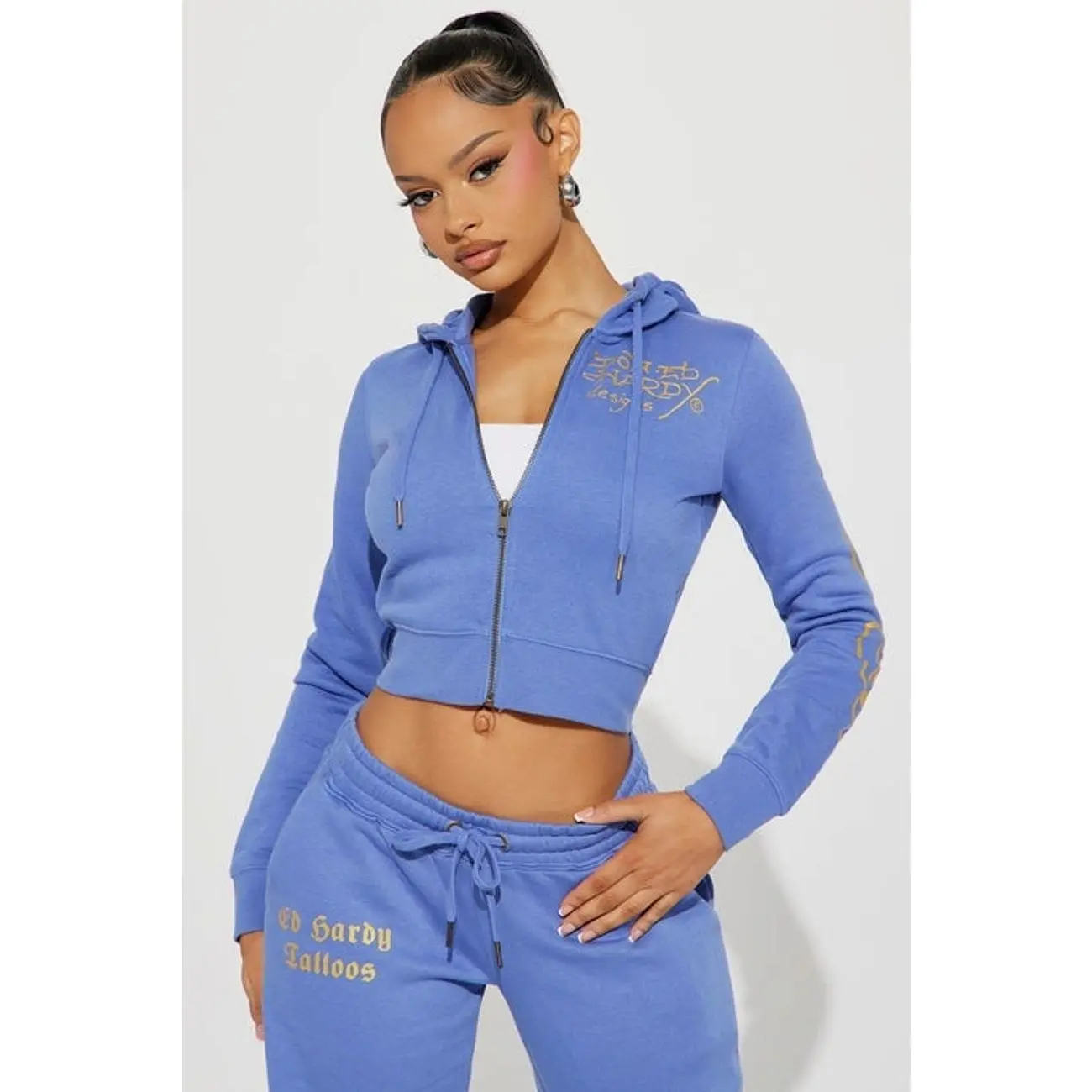 Ed Hardy Lotus Love Zip Front Hoodie - Blue 7