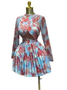 2026 Fashion Fall Winter Tropical Sea Coral & Starfish Elegant Pleated Mini Dress – High Neck, Long Sleeve, Curve-Hugging, Stretchy Fabric, Perfect for Beach Vacations, Summer Parties, Date Nights, Casual Outings, Holiday Wear, Womenswear