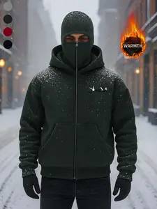 Men Women Winter Hooded Sweatshirt Jacket, Fitted Warm Zip-Up Streetwear Coat, Ideal for Skiing Travel Cold Commute