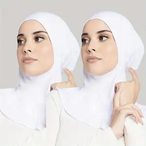 2pcs Monochrome Instant Hijab Thin Breathable Elastic Pullover Caps Elegant Style Muslim Convenient Base Caps