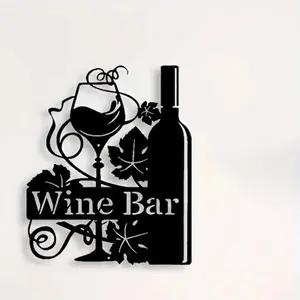 Wine Bar Sign, Wine Glass & Bottle Design Wall Decor, Wall Hanging Decor for Home Living Room Bedroom, Home Decor, Room Decor, Decorative Sign