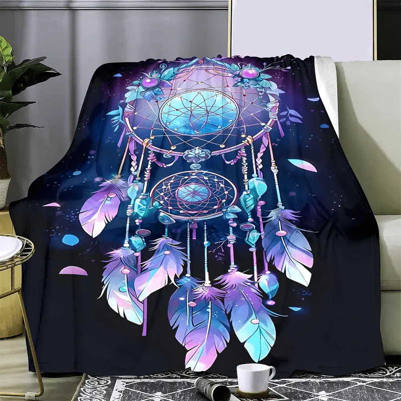 1pc Contemporary Dreamcatcher Print Flannel Blanket - Soft, Warm, Tear-Proof Polyester Throw for All Seasons, Machine Washable, Multipurpose Office & Outdoor Camping Travel Gift Blanket
