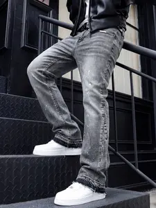 Men's Street Style Casual Denim Jeans, All Seasons Fit, Pure Color Straight Leg Jeans, Fashionable Loose-Fitting Long Trousers