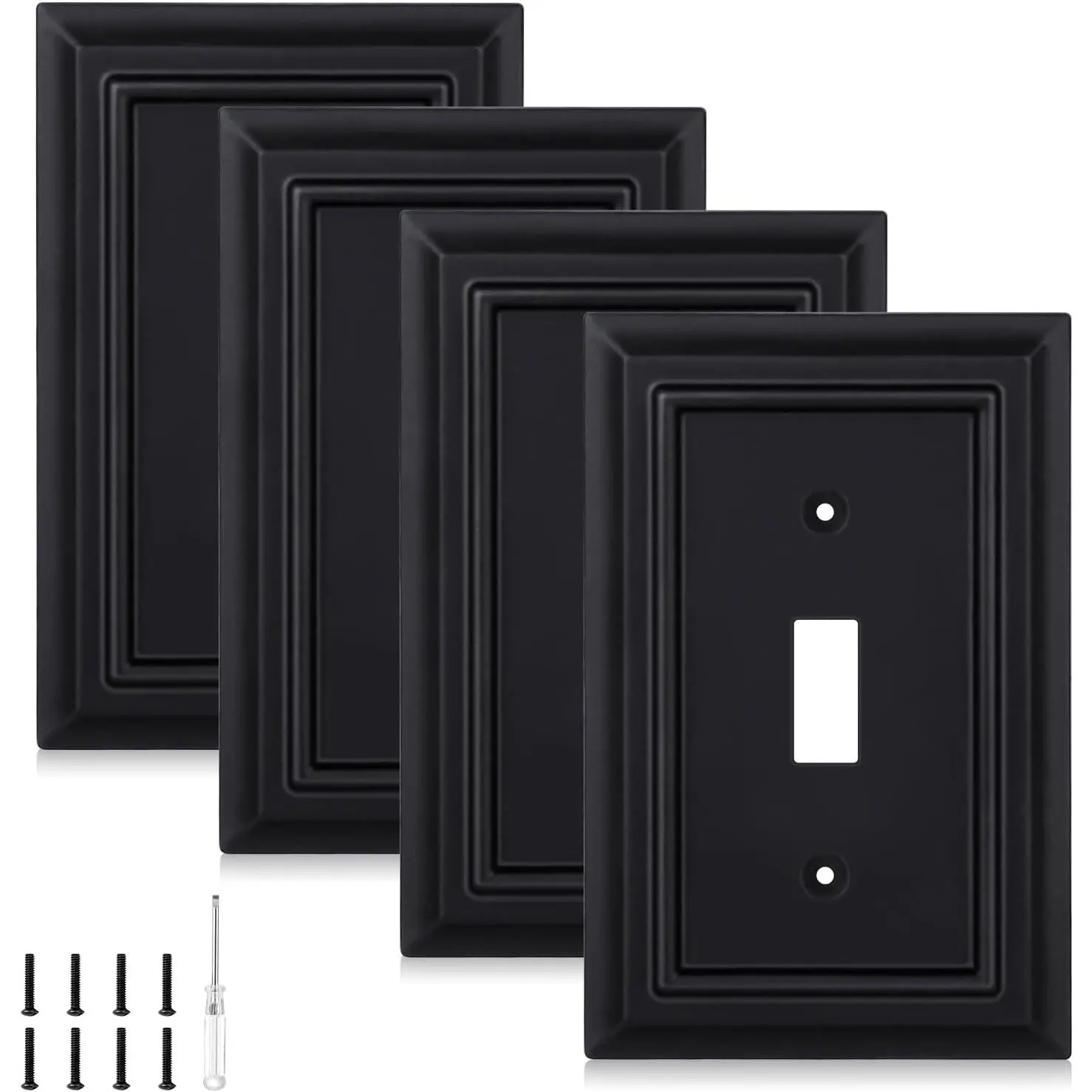 Matte Black Decorative Outlet Covers Wall Plates,  Fiber Light  Covers,  Material Electric Receptacle  Plate Outlet Cover of various styles (1 Gang Toggle 4 Pack)