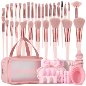 53PCS Makeup Tools Set:1pc Cosmetic Bag Waterproof+30PCS Makeup Brush Set+6PCS Makeup Sponges+6PCS Triangle Powder Puffs+6PCS Mini Air Cushion Powder Puffs+1pc Makeup Brush Cleaning Tools+1pc Hairband+2PCS Hand Bowl Strap