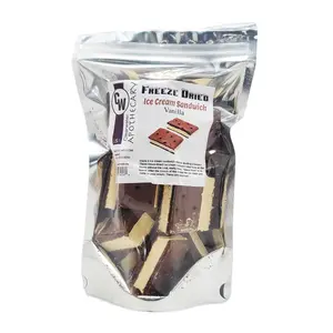 Freeze Dried Ice Cream Sandwich - Vanilla Flavor Snack 3.3oz in a refillable 5x8x3 pouch.