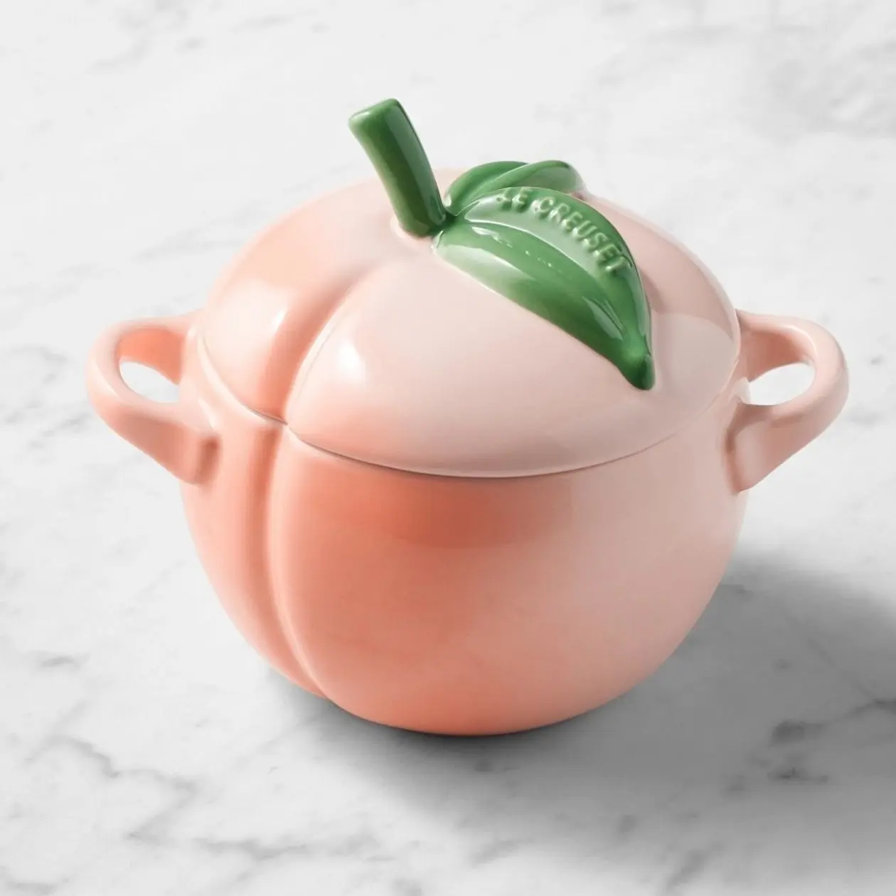 Le Creuset Mini Fruit Cocotte - Peach Cookware with Handles, Oven-Safe, Dish-Safe, Glossy Finish, Shaped