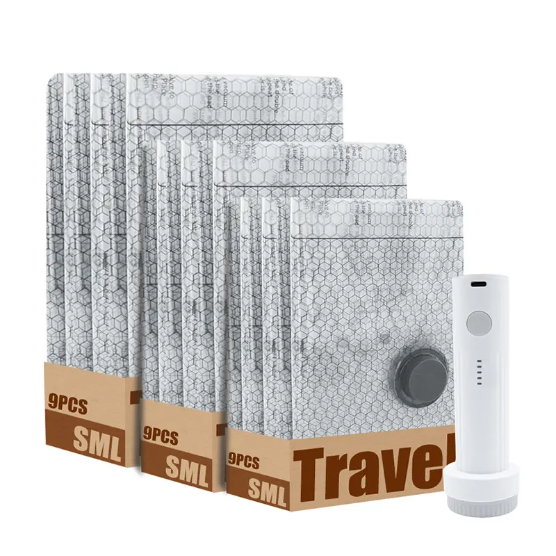 Cordless Travel Vacuum Bag Set with Rechargeable Air Pump, 6/9/12/15-Pack Space Saving Storage Bags, Airtight Resealing Sealed Organizers for Luggage, Sturdy Lightweight Clothes Storage Solution, Vacuum Bags For Travel