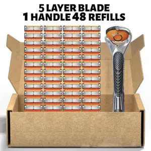 48pcs Razor Blade & 1 Count Handle, Men's Razor Blade Replacement, Sharp Handheld Razor Blade, Men's Care Product for Daily Use, Head Shaver [2025]