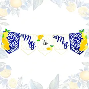LaVenty Lemon Bridal Shower Decorations Miss to Mrs Sign Capri Lemon Engagement Banner Blue Tiles Lemon Bride to Be Banner Fruit Lemon Bachelorette Party Decoration