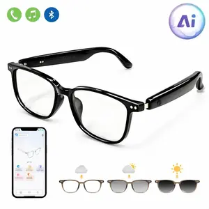 AI Smart Glasses with Bluetooth Audio, Photochromic Polarized Lenses, Built-in Speakers & Mic, Blue Light Filter, Multi-Language AI Translation Support