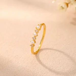 Delicate Pearl Zircon Ring by Caitlyn Minimalist Dainty Vintage Pearl Ring Stacking Ring Bridal Wedding Jewelry