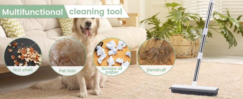 Pet Hair Remover Broom Removal Broom Rubber Broom for Floor Cleaning Tile Windows Carpet Rake Squeegee with Stainless steel Handle