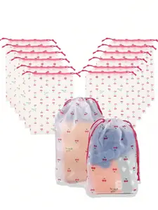 Cherry Pattern Transparent Plastic Storage Bag, Organizer Pouch, Portable Travel Shoe Bag, Drawstring Shoe Organizer, Unisex Cartoon Boot Box, Travel Accessories, Travel Organizers