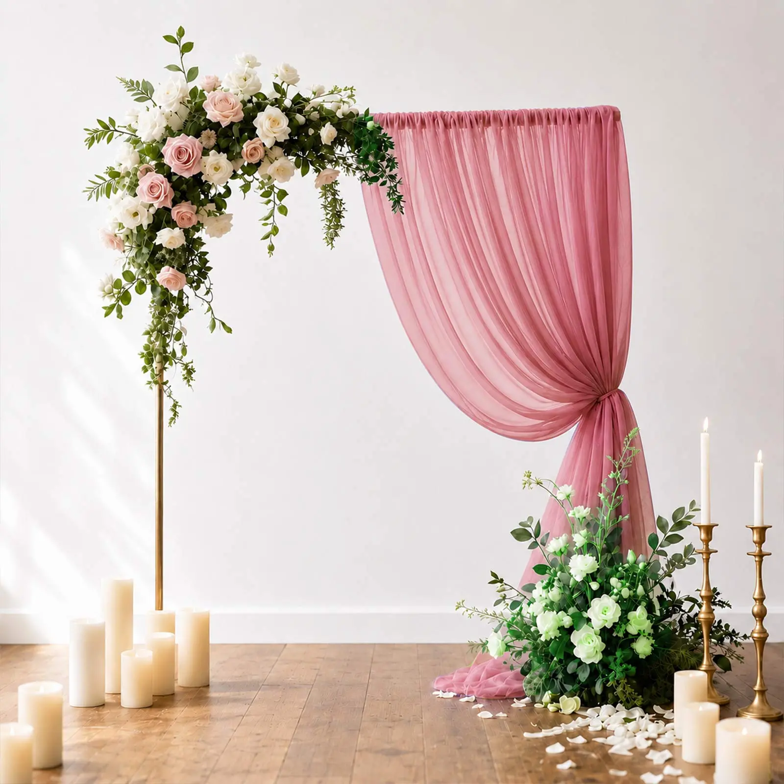 Sheer Curtain Panel, 5ft×10ft Mauve Cinnamon Rose Sheer Backdrop with Rod Pocket - Wedding Arch Drape for Event Decor