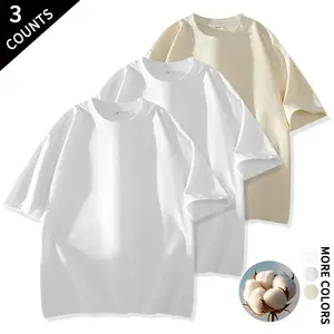 3 Pack Black White Cream Pure Cotton Basic Short Sleeve Tops for Men, Versatile Loose Crew Neck Tees for Work Dating & Summer Daily Outfits