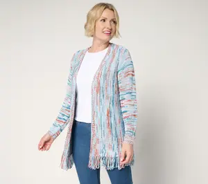 Denim & Co. Canyon Retreat Petite Fringe Sweater Cardigan