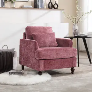 Mid Century Modern Accent Chair Living Room Upholstered Armchair with Soft Cushions and Comfort Backrest for Living Room, Bedroom,Apartment,Studio,Office,Waiting Room, Chenille Fabric