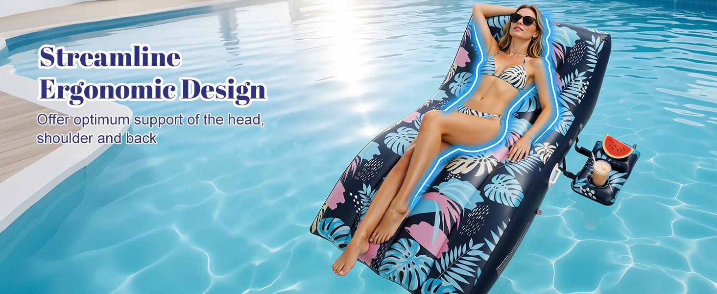 Pool Floats Lounger with UPF50+ Canopy Adjustable Inflatable Large Floating Chair Ergonomic Design with Cup Holders Perfect for Swimming Pool Beach Lake Party Dark Blue