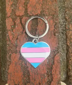 Transgender Flag Heart White Pink and Blue LGBTQ Support Pride Symbol - 1.5 inch Enamel Keychain with Keyring