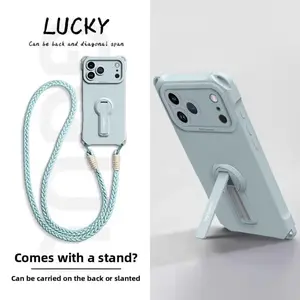 iPhone 16/17 Case | Detachable Crossbody Lanyard + Luxury Gold Wrist Strap | Built-in Stand + Hands-Free Convenience | Shockproof Drop Protection | Anti-Scratch Protective Cover