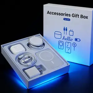 Upgraded 6-in-1 Magnetic Charging & Travel Kit, 20W Fast Charge Magnetic Power Bank, Wireless Charger, Bluetooth 5.3 Earbuds, Type-C & Lightning Cables, Adapter, Enhanced Magnetic Ring, Compact & Portable, Travel Set Compatible with iOS & Android devices