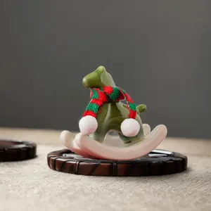 Christmas Ceramic Rocking Horse Ornament, Holiday Decoration Desk Creative Gift, Colors, Festive Home Decor
