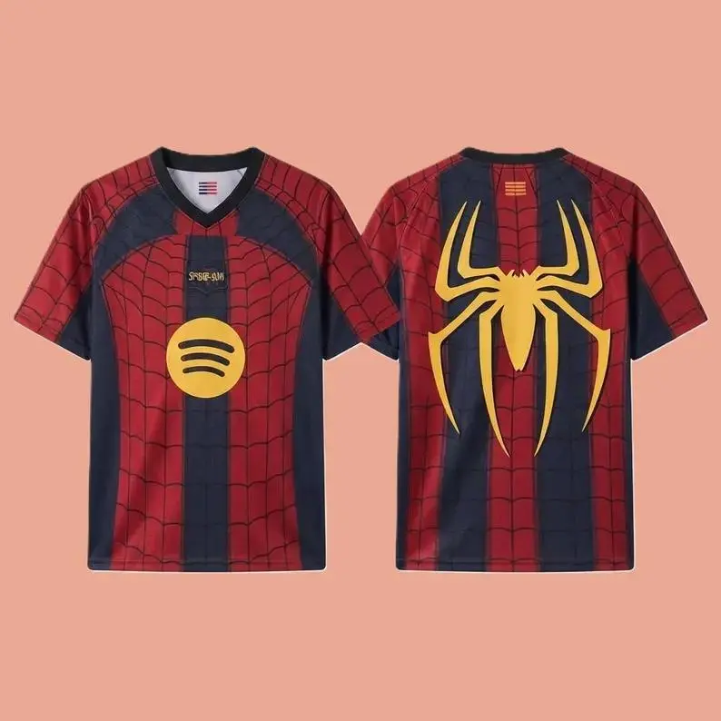 Spider Inspired Soccer Jersey, Spider Web Graphic Sports Shirt, Sleeve Athletic Jersey, Streetwear Football Top, Superhero Fan Gift