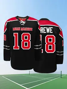 Men's 'Mean Machine' #X Battle Hockey Jersey - Black/Red Lace-Up Long Sleeve Retro Ice Hockey Shirt for Fans & Casual Wear