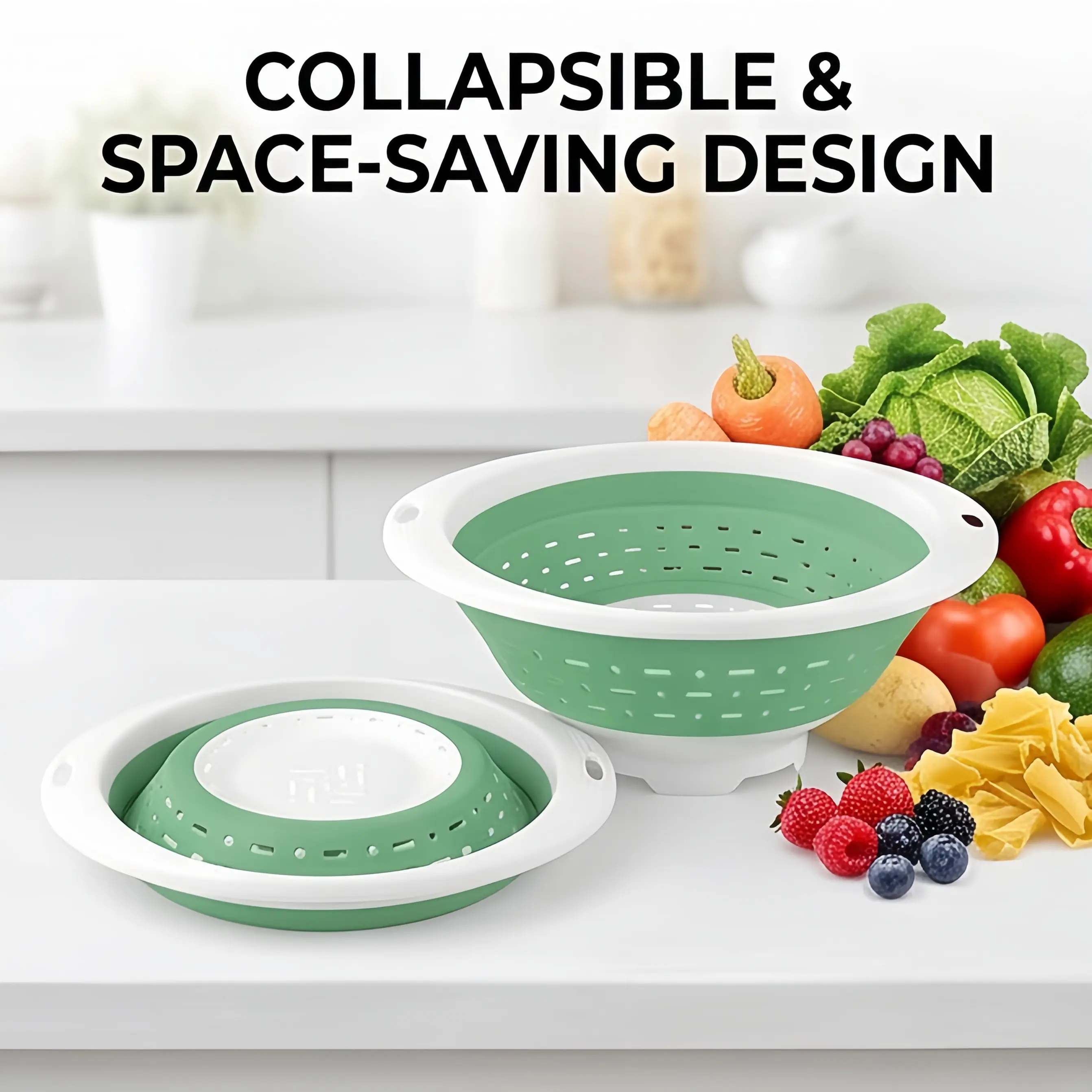 5 Qt (1.25 Gal) Silicone Collapsible Colander, BPA-Free Dishwasher-Safe Kitchen Drainer Basket for Pasta, Vegetables, Fruits