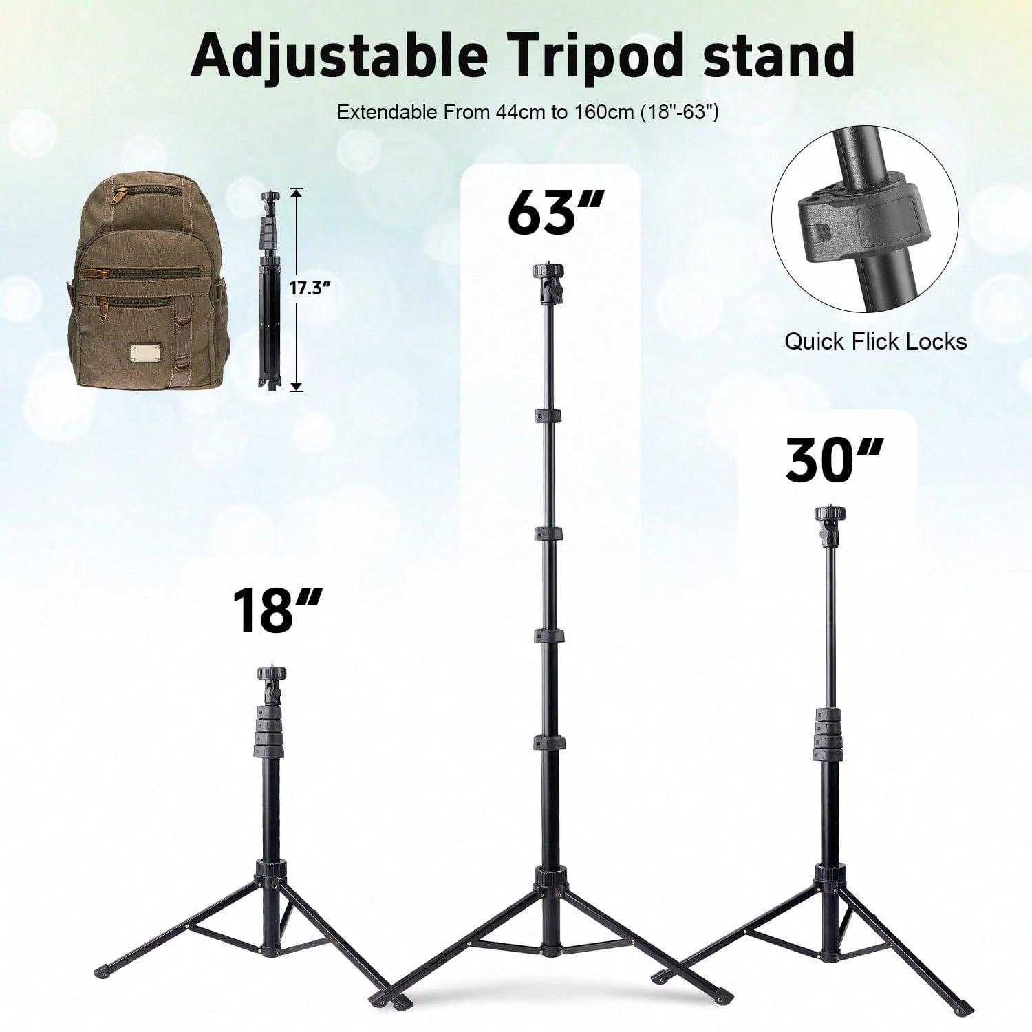 Adjustable LED Ring Light with 63-inch Tripod,10-inch RGB Fill Light ExtendableTripod, Sturdy, Durable, Easy to Store forMakeup/Live Stheaming/Photography Self-Portrait Light