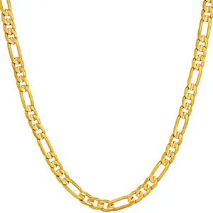 LIFETIME JEWELRY 4mm Figaro Chain Necklace 24k Gold Plated for Men Women & Teens (16 inches, Gold)
