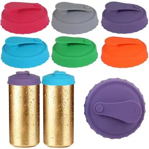 6 Pack Silicone Soda Can Cover Lids Reusable BPA Free Beer Can Covers Pop Can Covers Stopper Protector for Soda Beer Beverage Juice Coke Fits Standard Cans Drinkware Plastic