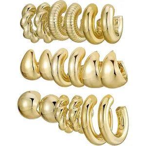 24 Pairs Gold Hoop Earrings Set for Women Hypoallergenic Chunky Chain Twisted Open Hoops Dangle Earring Packs for Birthday Party Christmas Fashion Jewelry Gift