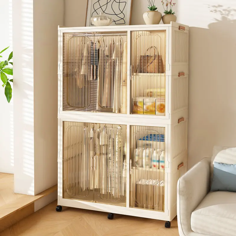 [SOIYELIFE] Portable Wardrobe Closet Storage Organizer for Clothes,Clothes Dresser,6 Magnetic Doors-6 Cubes & 2 Hanging Rod,6 pcs hangers , Baby Wardrobe Storage Cabinet,White Cool furniture