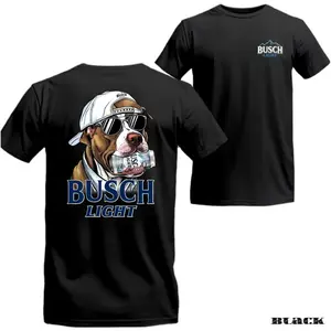 [Sale Up To 30%] Busch Light Dog Graphic T-Shirt - Featuring a cool dog wearing sunglasses and holding a Busch Light can, this fun T-shirt is perfect for beer lovers and dog enthusiasts. Unisex. T  Menswear