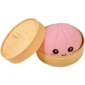 Cute Smiling Dumplings with Basket – Soft, Stretchy & Colorful Squishy Toy Set