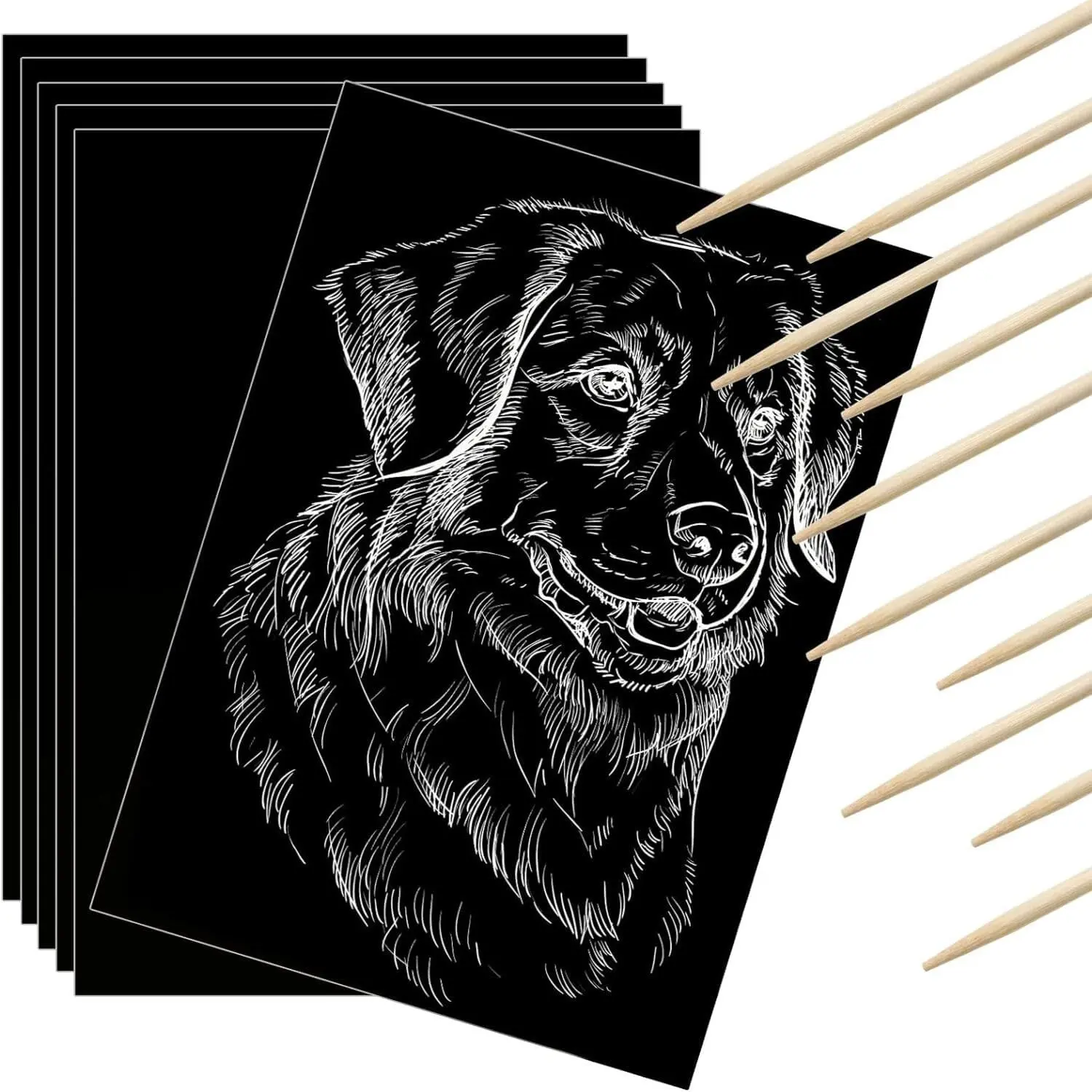25 Pieces Scratch Paper Art Set Craft Kits Black Coated Scratchboard Black Scratch Off Paper with Wooden Stylus for Valentine's Day Gifts Birthday Party Supplies
