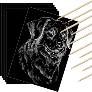 25 Pieces Scratch Paper Art Set Craft Kits Black Coated Scratchboard Black Scratch Off Paper with Wooden Stylus for Valentine's Day Gifts Birthday Party Supplies