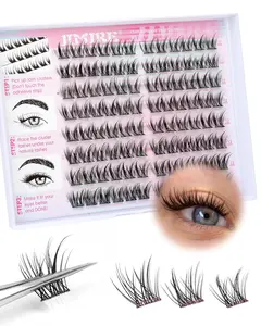 JIMIRE Manga Self Adhesive Eyelashes Natural Look 11-13MM Wispy Pre Glued Lashes Clusters Anime Press on Lash Clusters Reusable Self Adhesive Eyelash Clusters Quick to Wear
