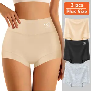 QUASTI 3-Pack Plus Size High-Waisted  Breathable Cotton Women's Boxer Briefs, Soft, Elastic, and Skin-Friendly Panties, Super Comfortable Womenswear, Sizes 0XL-4XL