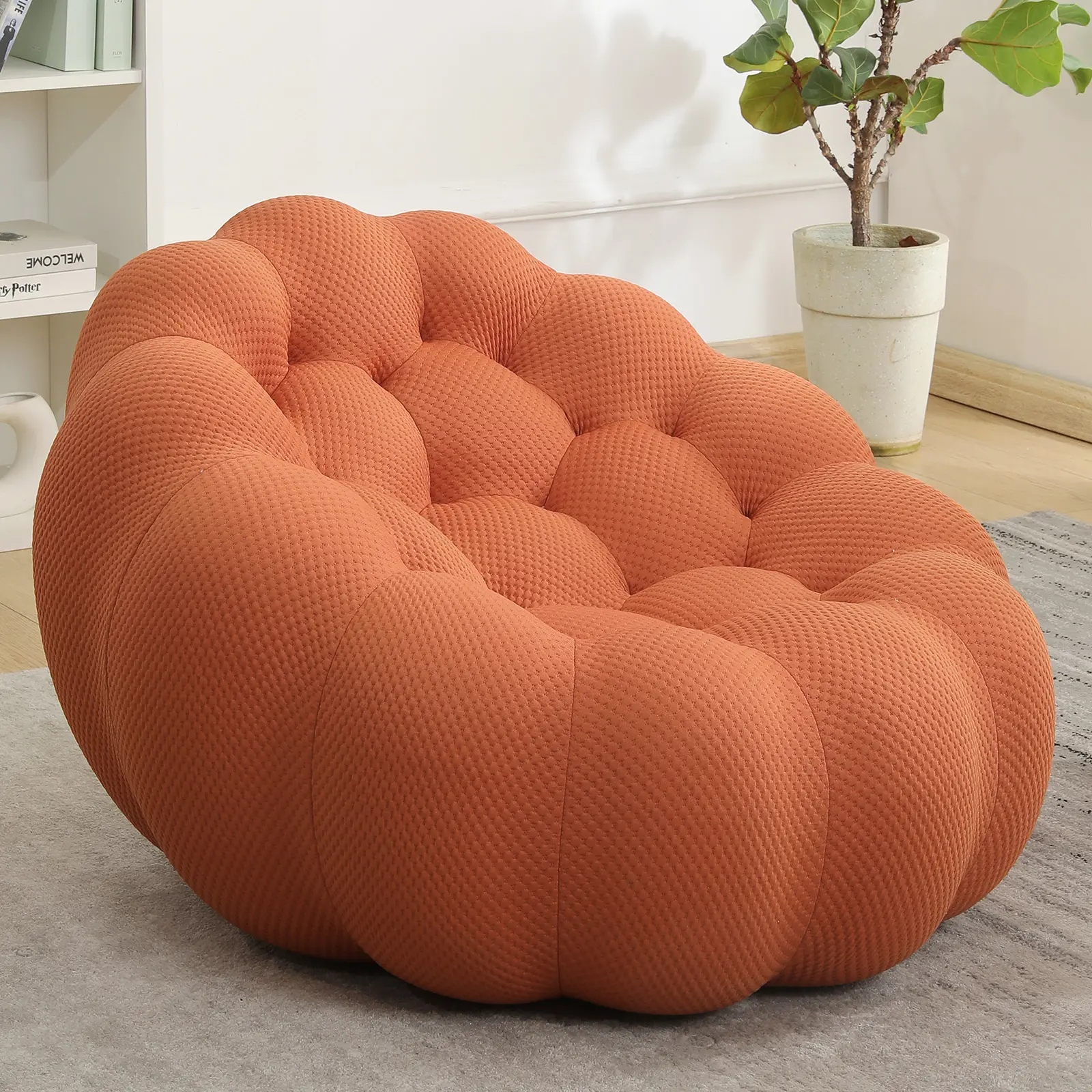 YunKiTech Oversized Round Barrel Bean Bag Sofa - High-Rebound Memory Foam Sponge 1-Person Lounger, No-Assembly Soft Indoor Reading Lazy Couch