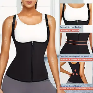 Women's 2-in-1 Body Shaping Corset, Postpartum Recovery, Zipper Women's Waist Training Vest, Sleeveless Workout Shirt, Sweat Waist Trainer Corset, Women's Abdominal Compression Shaper