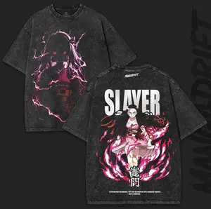 Nezuko Kamado x Demon Slayer Oversized Washed Tee | Demon Form Aura Graphic for Otaku Streetwear