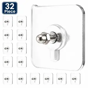 32-Piece No-Punch No-Nail Stickers, Waterproof Heavy Duty Self Adhesive Screw Hooks, No Nail Picture Hanging Stickers, Stainless Steel Hooks for Kitchen Shelves, Bathroom, Office
